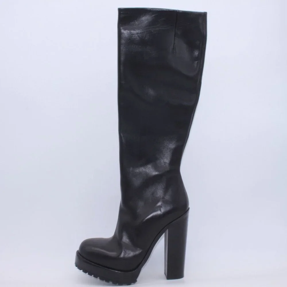 Michael Kors Leather Tall Riding Platform Heel Boots Black Size 40 New W/Defect